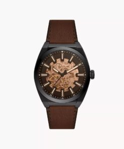 Fossil Everett Men Automatic Black Dial Analog Leather Watch ME3207