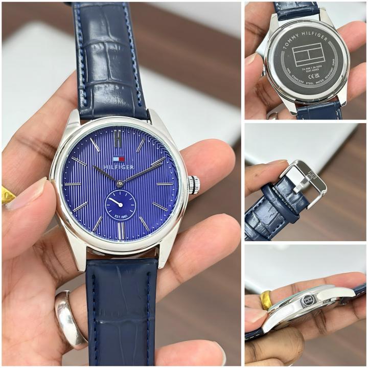 TOMMY HILFIGER Curis Blue Dial Leather Strap Watch - Image 3