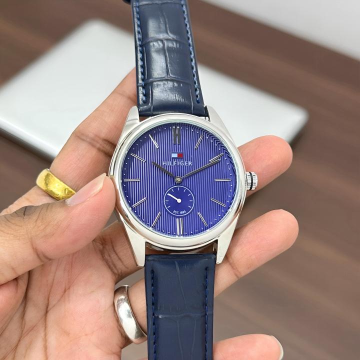 TOMMY HILFIGER Curis Blue Dial Leather Strap Watch - Image 4