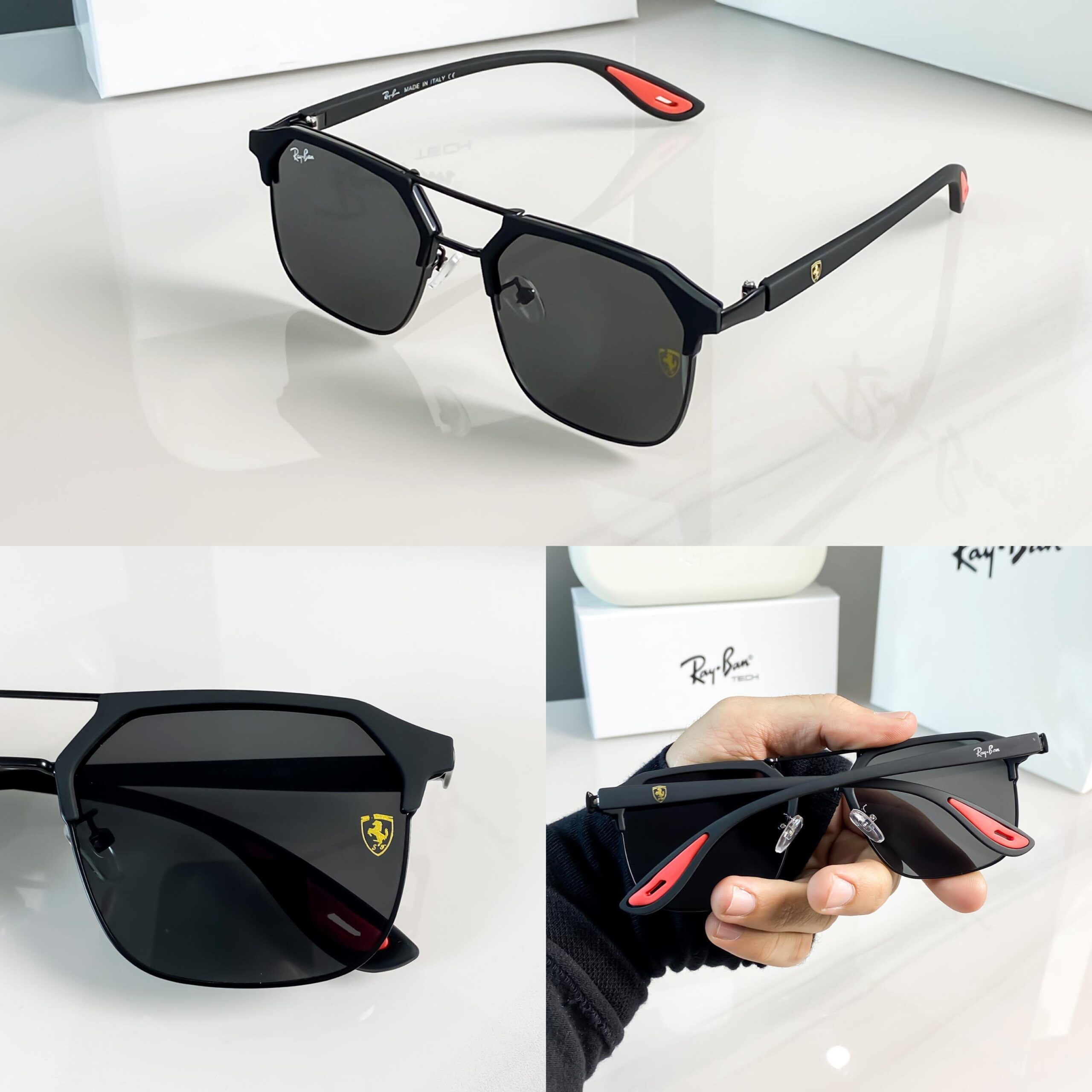 Ray-Ban Ferrari Edition Black Metal Sunglasses – Premium UV Protection Luxury Sunglasses