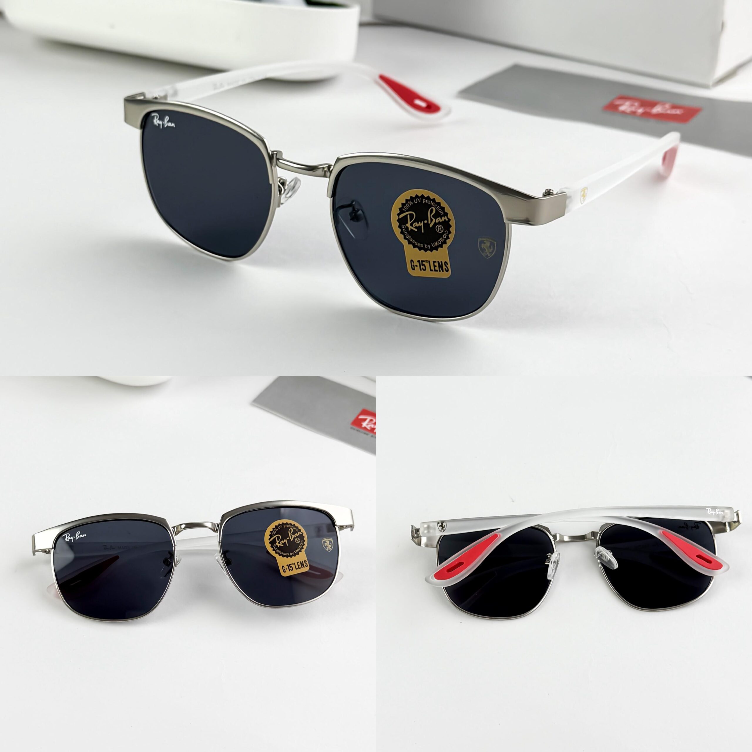 Ray Ban Hexagonal Blue Lens Sunglasses – Silver Edition
