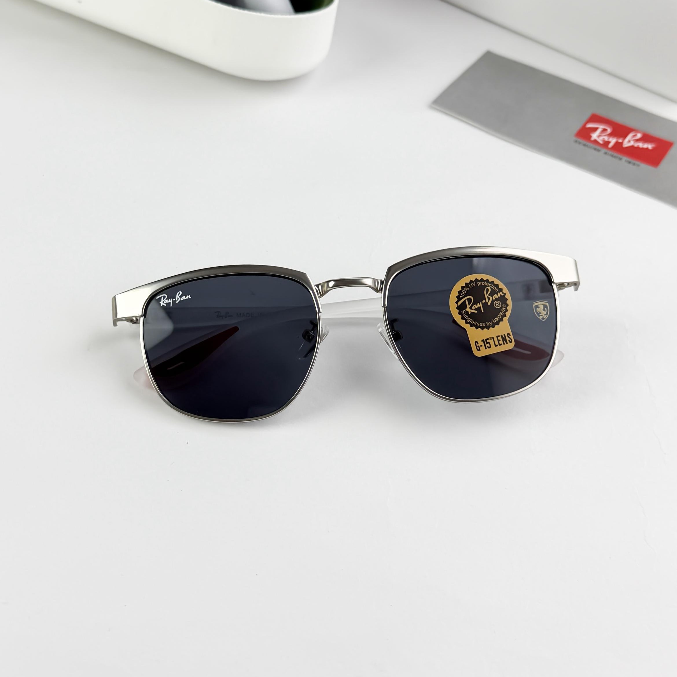 Ray Ban Hexagonal Blue Lens Sunglasses – Silver Edition - Image 4