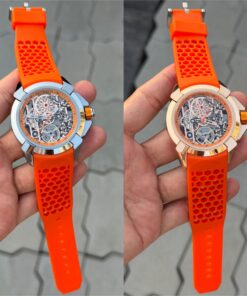 Jacob & Co Ram Mandir Edition Skeleton Dial Orange Strap Watch (Quartz)