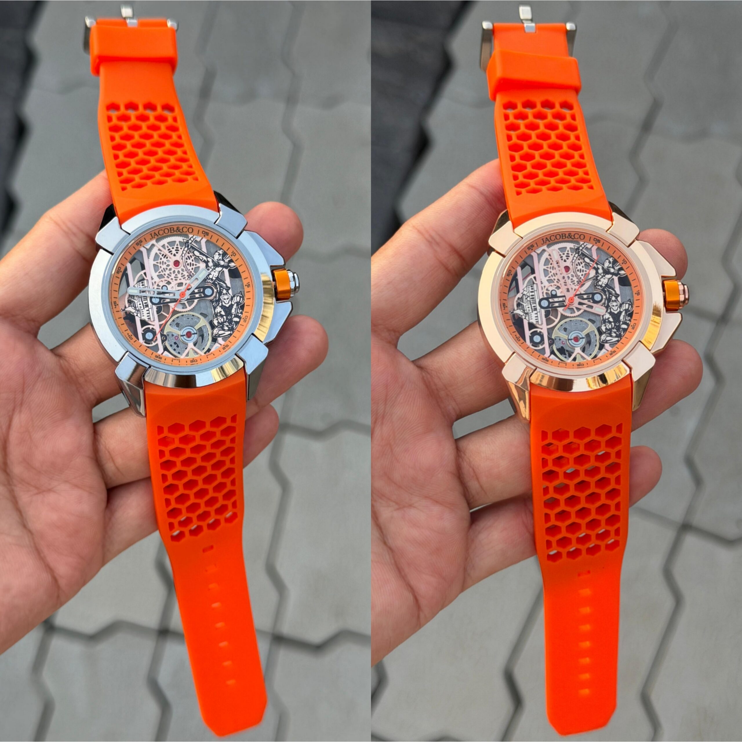 Jacob & Co Ram Mandir Edition Skeleton Dial Orange Strap Watch (Quartz)