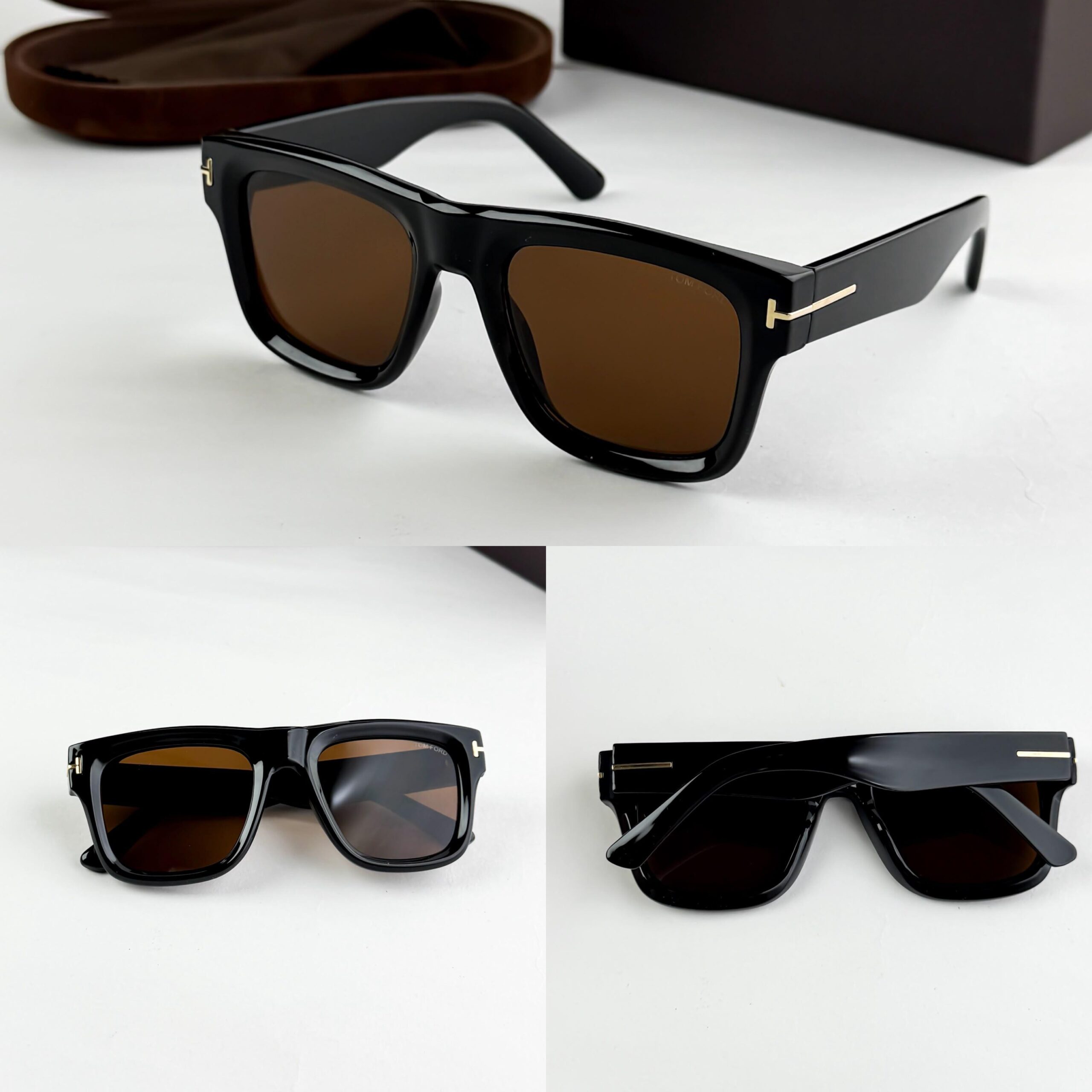 Tom Ford Square Black T Sunglasses – Brown Lens For Men - Image 5