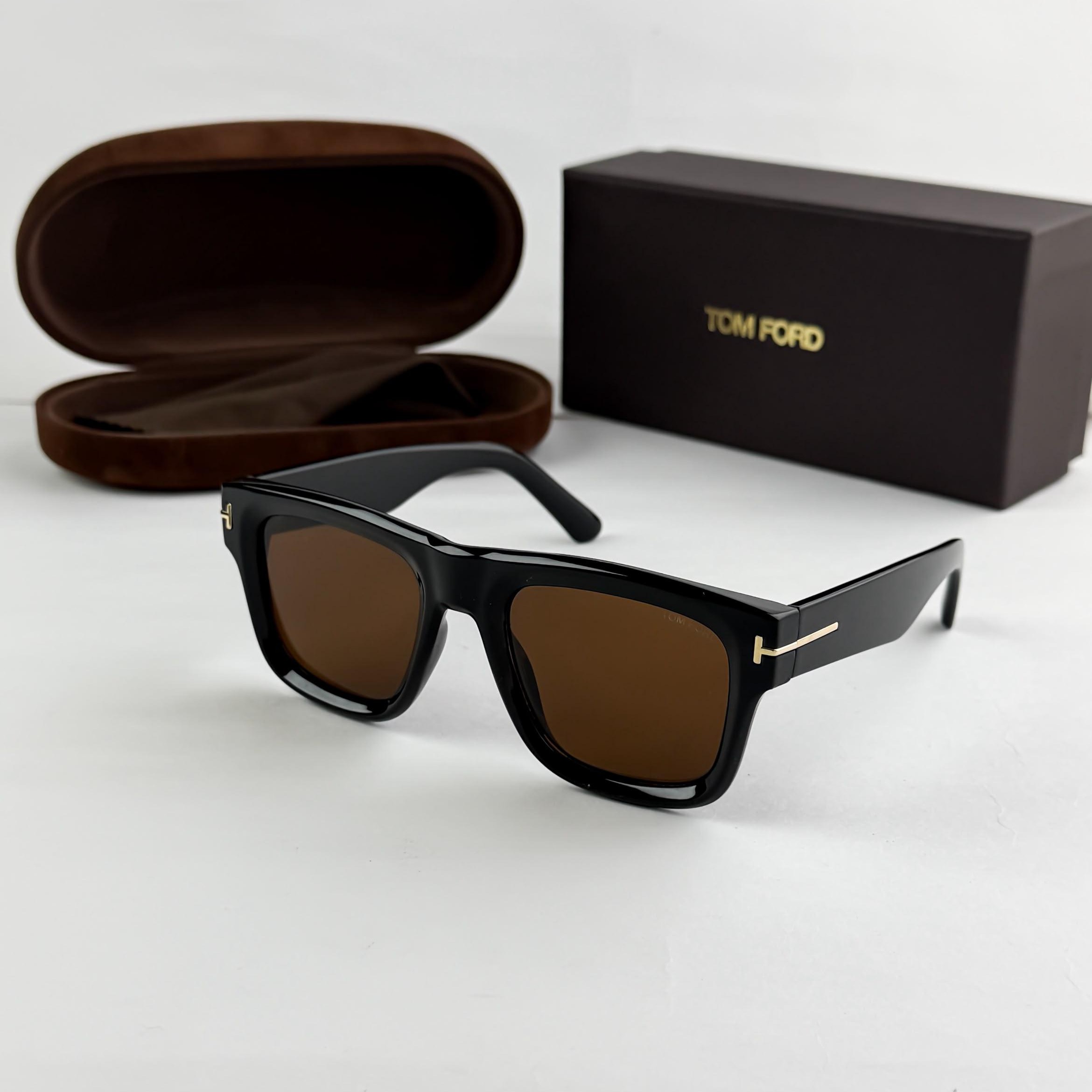 Tom Ford Square Black T Sunglasses – Brown Lens For Men