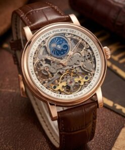 Patek Philippe Skeleton Automatic Watch – Rose Gold Brown Leather | Classic & Moonphase Edition