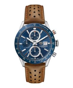 TAG Heuer Carrera Automatic Chronograph Blue Dial Brown Leather Strap Watch