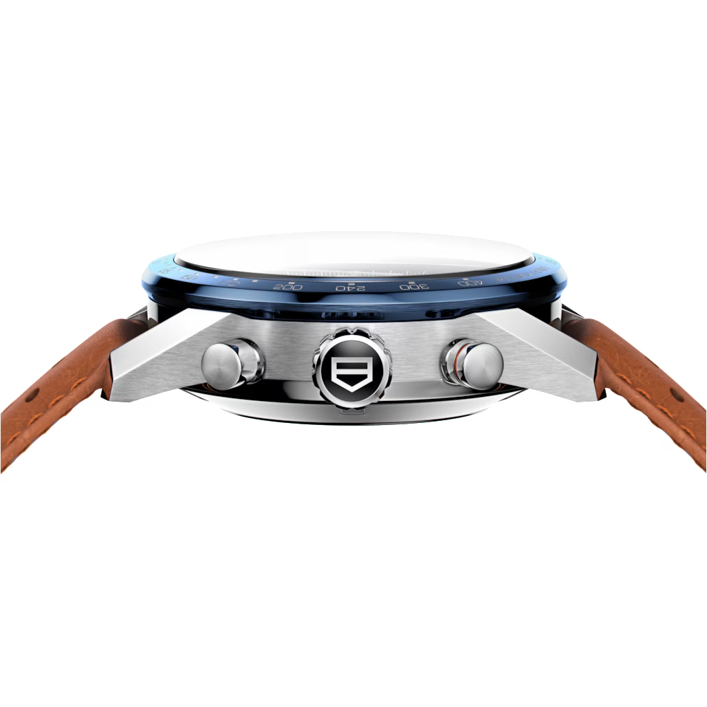TAG Heuer Carrera Automatic Chronograph Blue Dial Brown Leather Strap Watch - Image 2