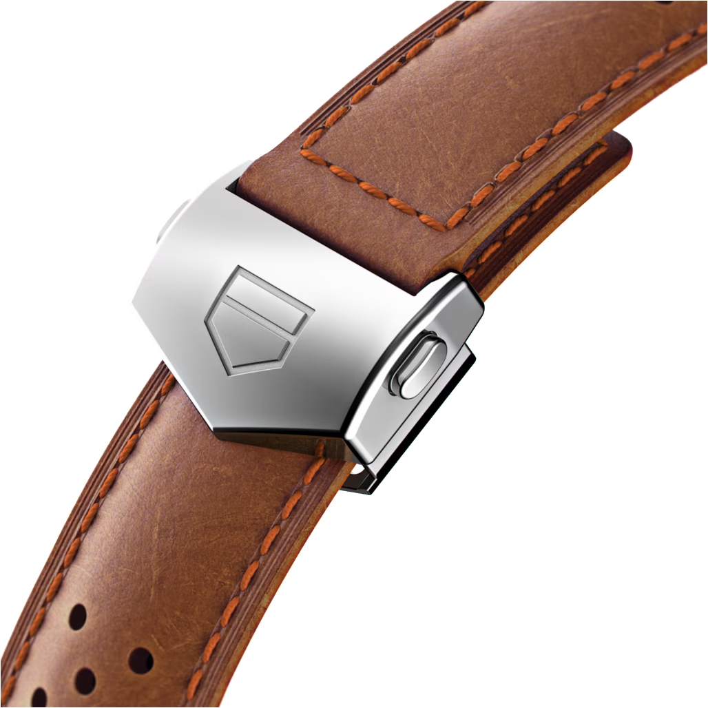 TAG Heuer Carrera Automatic Chronograph Blue Dial Brown Leather Strap Watch - Image 4