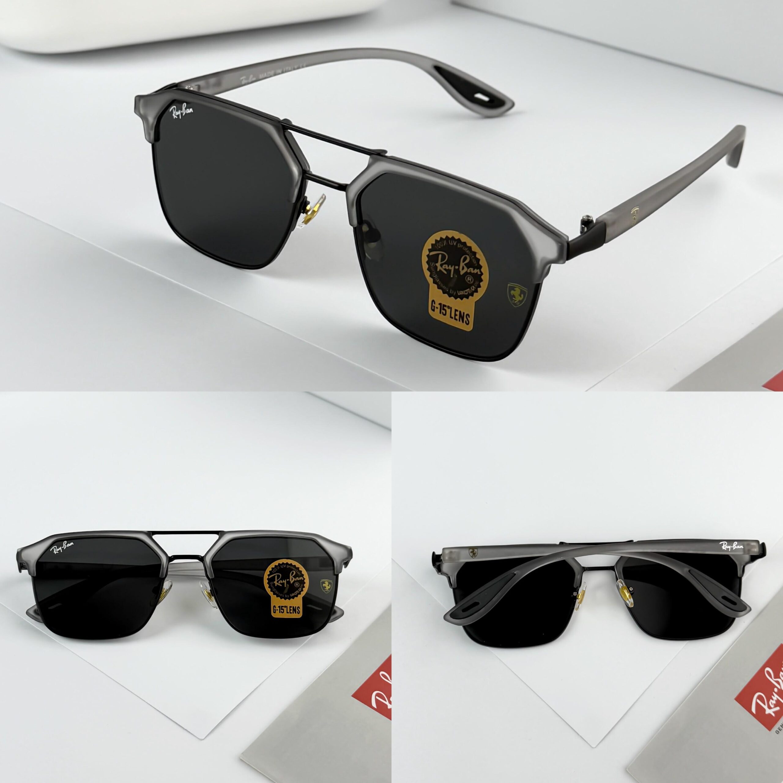 Ray-Ban Scuderia Ferrari Collection RB04 Grey Black Square Sunglasses – Gunmetal Frame / Black Lenses - Image 5
