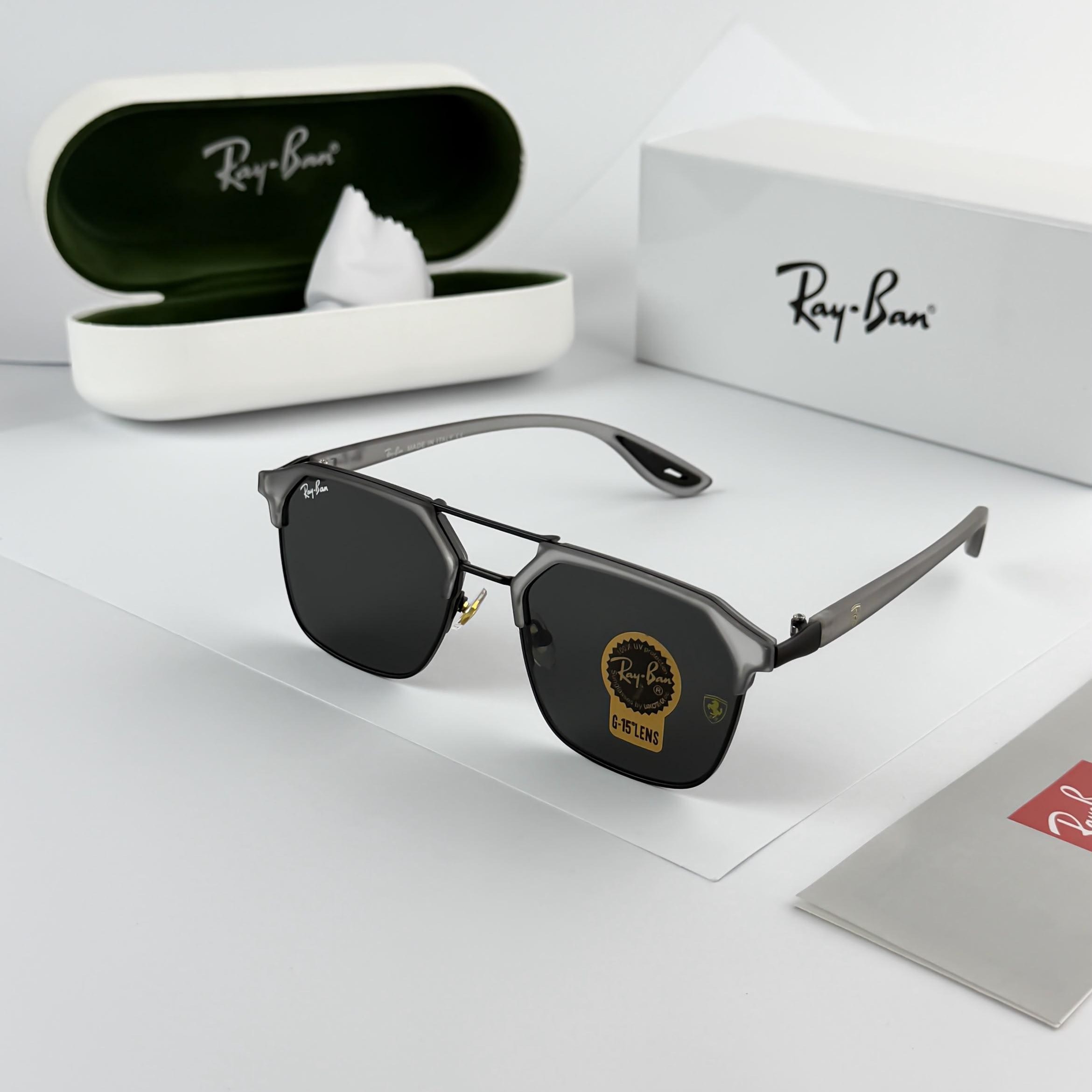 Ray-Ban Scuderia Ferrari Collection RB04 Grey Black Square Sunglasses – Gunmetal Frame / Black Lenses