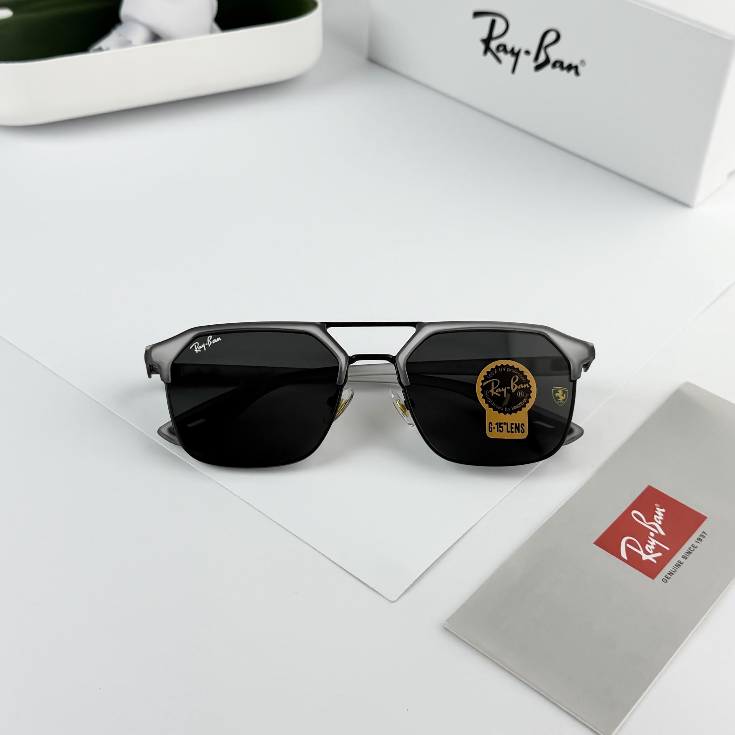 Ray-Ban Scuderia Ferrari Collection RB04 Grey Black Square Sunglasses – Gunmetal Frame / Black Lenses - Image 3