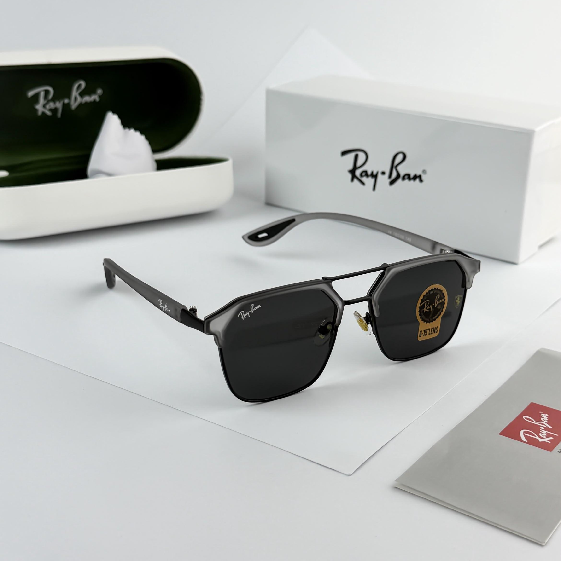 Ray-Ban Scuderia Ferrari Collection RB04 Grey Black Square Sunglasses – Gunmetal Frame / Black Lenses - Image 2